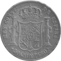 Philippinen 50 Sentimos 1885 - König Alfonso XII. - Umlaufmünze - Silber