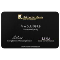 0,1 Gramm Goldbarren Heimerle & Meule geprägt SecainCard | Neuware LBMA