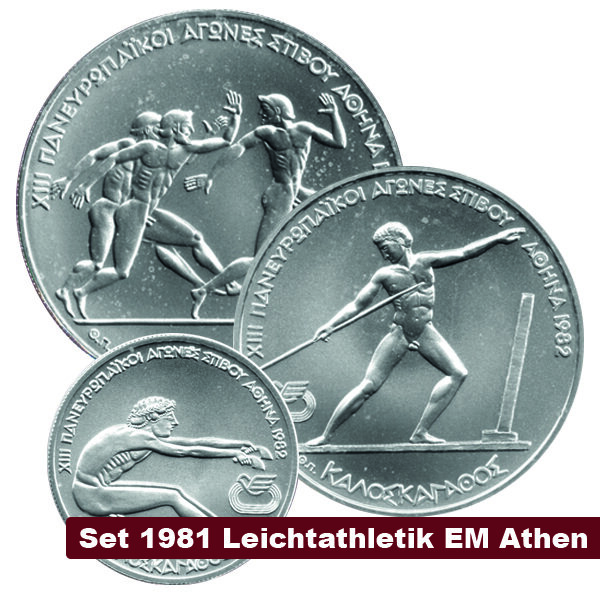 SET Griechenland 100, 250 und 500 Drachmen 1981 - Pan-Europäische Spiele - Silber