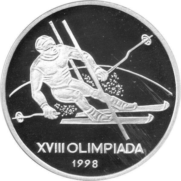 Rumänien 100 Lei 1998 - XVIII. Olympische Winterspiele 1998 in Nagano "Slalom" - Silber PP