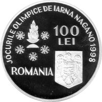 Rumänien 100 Lei 1998 - XVIII. Olympische Winterspiele 1998 in Nagano "Slalom" - Silber PP