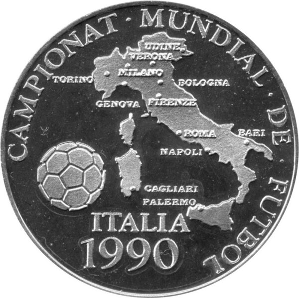 Andorra 10 Diners 1989 - XIV. Fußball-WM 1990 in Italien "Landkarte" - Silber PP