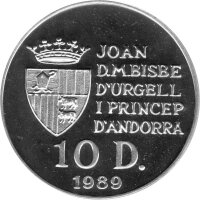 Andorra 10 Diners 1989 - XIV. Fußball-WM 1990 in Italien "Landkarte" - Silber PP