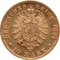 J.186 Baden 10 Mark 1879 Großherzog Friedrich I. - Gold -vz