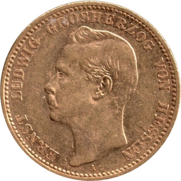 J.225 Hessen-Darmstadt 20 Mark 1896-1903 - Großherzog Ernst Ludwig - Gold -s