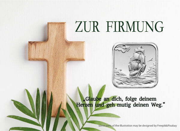 Geschenkbarren - 7,775 Gramm (1/4 oz) Münzbarren H&M Ascension Island Segelschiff - Firmung "das Kreuz"
