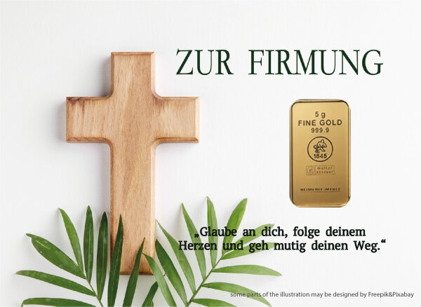 Geschenkbarren - 5 Gramm Goldbarren - Firmung "das Kreuz"