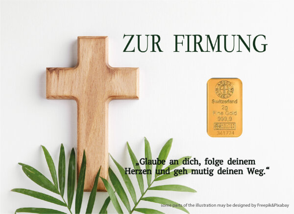 Geschenkbarren - 2 Gramm Goldbarren - Firmung "das Kreuz"