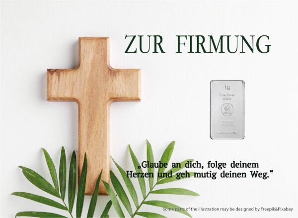 Geschenkbarren - 1 Gramm Silberbarren - Firmung "das Kreuz"