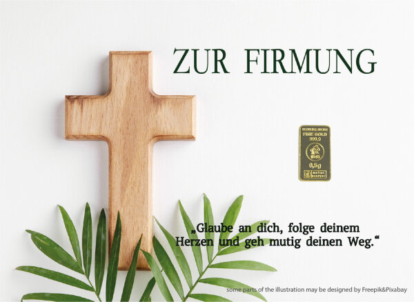 Geschenkbarren - 0,5 Gramm Goldbarren - Firmung "das Kreuz"