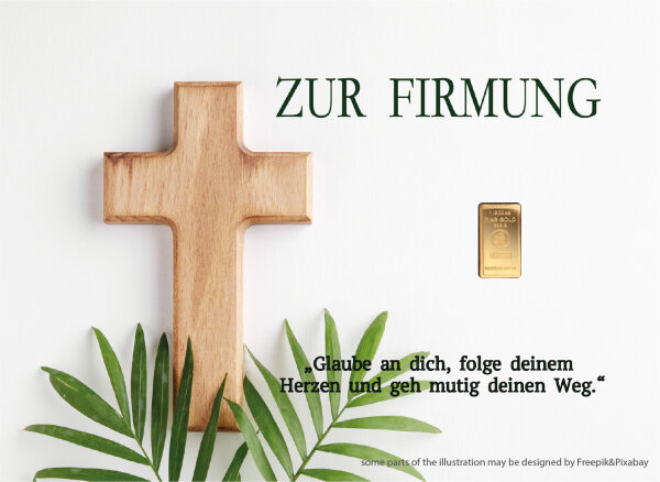 Geschenkbarren - 0,1555 Gramm Goldbarren 1/200 oz - Firmung "das Kreuz"