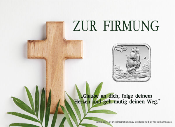 Geschenkbarren - 3,11 Gramm (1/10 oz) Münzbarren H&M Ascension Island Segelschiff - Firmung "das Kreuz"