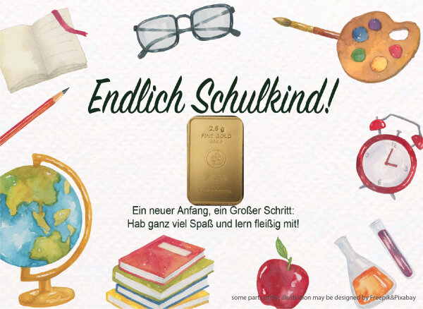 Geschenkbarren - 2,5 Gramm Goldbarren - Schulkind