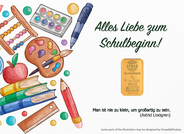 Geschenkbarren - 2 Gramm Goldbarren - Schulbeginn