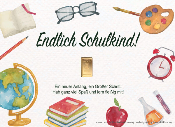 Geschenkbarren - 0,1555 Gramm Goldbarren 1/200 oz - Schulkind