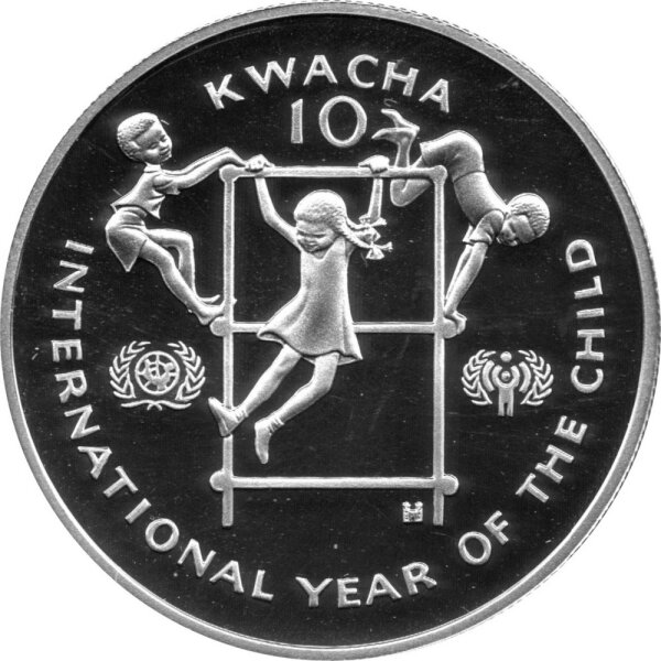Sambia 10 Kwacha 1980 - Internationales Jahr des Kindes - Silber PP