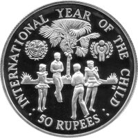Seychellen 50 Rupees 1980 - Internationales Jahr des Kindes - Silber PP