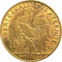 Frankreich 10 Francs Marianne - Hahn Gold