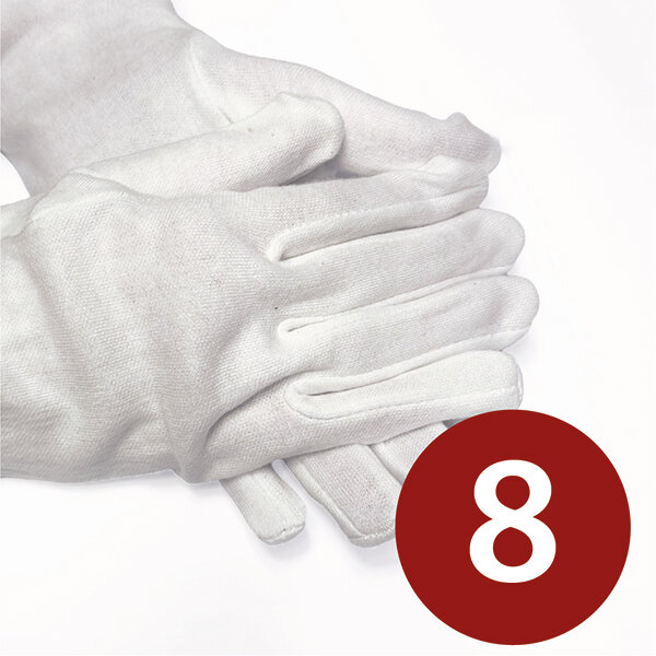 Münzhandschuhe weiß - Baumwolle Größe 8