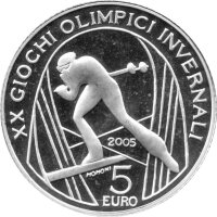 Italien 5 Euro 2005 - XX. Olympische Winterspiele 2006 in Turin "Skilaufen" - Silber PP