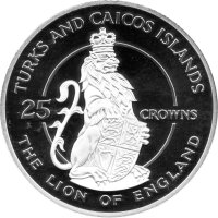 Turks & Caicos 25 Crowns 1978 - 25. Jahrestag der Krönung von Kömigin Elisabeth II. "Löwe von England" - Silber PP