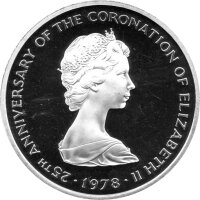 Turks & Caicos 25 Crowns 1978 - 25. Jahrestag der Krönung von Königin Elisabeth II. "Löwe von England" - Silber PP