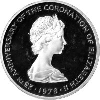 Turks & Caicos 25 Crowns 1978 - 25. Jahrestag der Krönung von Königin Elisabeth II. "Einhorn von Schottland" - Silber PP