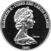 Turks & Caicos 20 Crowns 1991 - 500 Jahre Entdeckung Amerikas "Kolumbus beanspruucht Land für Spanien" Silber PP