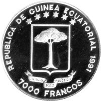 Äquatorialguinea 7.000 Francs 1991 - 500 Jahre Entdeckung Amerikas - Silber PP