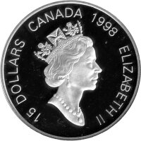 Kanada 15 Dollars 1998 - Lunar Jahr des Tigers - 1 oz Silber PP teilvergoldet