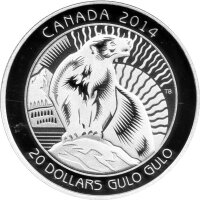 Kanada 20 Dollars 2014 - Vielfraß - Silber PP