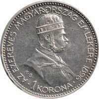 Ungarn 1 Korona 1896 - Franz Joseph I. - Millennium - Silber