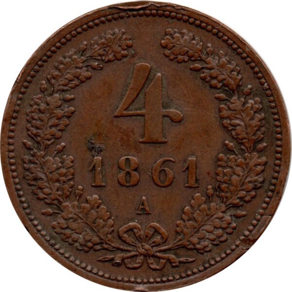 Österreich 4 Kreuzer 1860-1864 - Franz Joseph I. - Umlaufmünze - Ku -s-ss