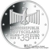 Deutschland 35 Euro 2026 1. Ausgabe 150 Jahre Richard Wagner-Festspiele in Bayreuth 925/1000 Silber - Polierte Platte