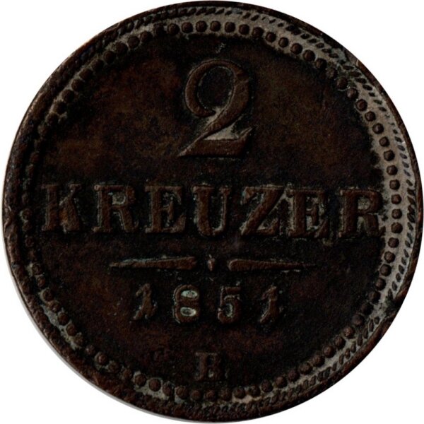 Österreich 2 Kreuzer 1851 - Franz Joseph I. - Umlaufmünze - Ku -s