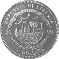 Liberia 5 Dollars 2000 - 30 Jahre Mondlandung von Apollo 11 - Kleiner Typ - Neusilber