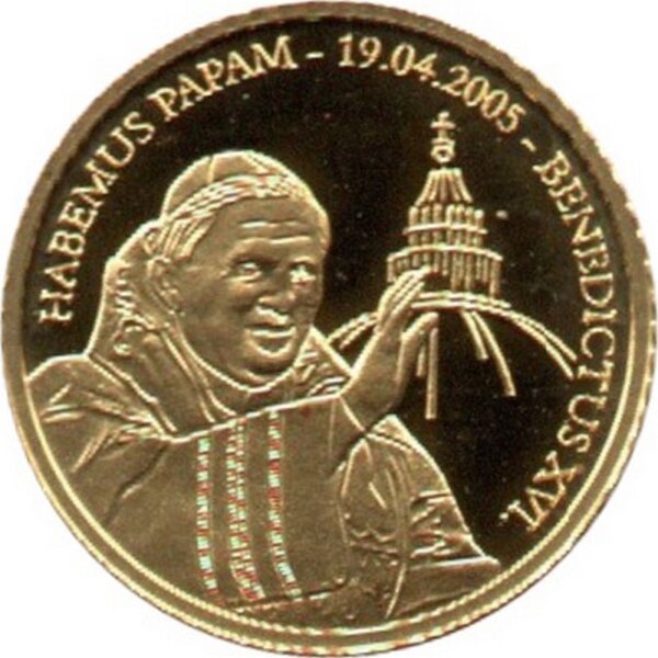 Kongo 20 Francs 2005 - Wahl von Papst Benedikt XVI. - Gold PP
