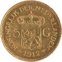 Niederlande 5 Gulden 1912 - Königin Wilhelmina - Gold