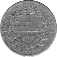 Vatikan 1 Lira 1866 - Papst Pius IX. - Silber