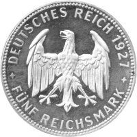J.329 Weimarer R. 5 Mark 1927 -F- "Zum 450 jährigen Bestehen der Universität Tübingen" - PP