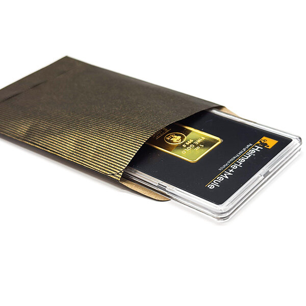 Geschenkumschlag Schwarz-Gold 108 × 71 mm II für Goldbarren bis 31,1 g II Typ 2