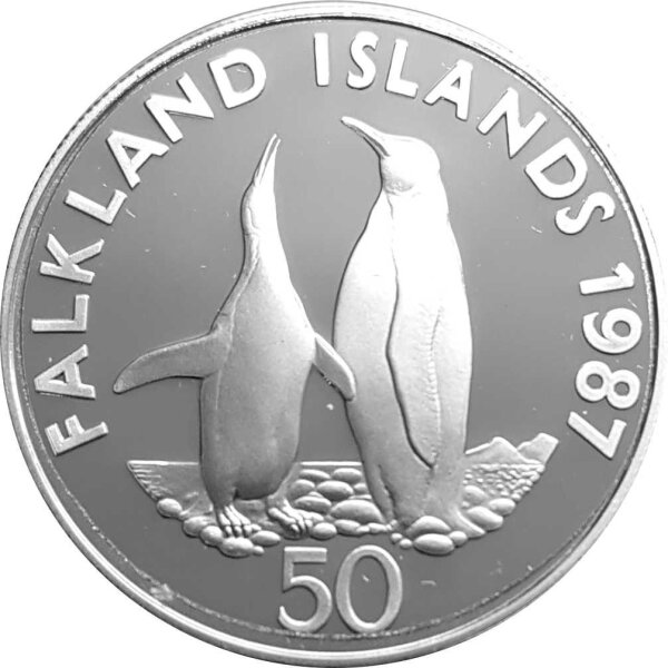 Falkland Inseln 50 Pence 1987 Königspinguine - Silber PP