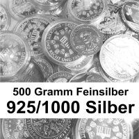 500 Gramm Feinsilber - diverse Münzen 925/1000