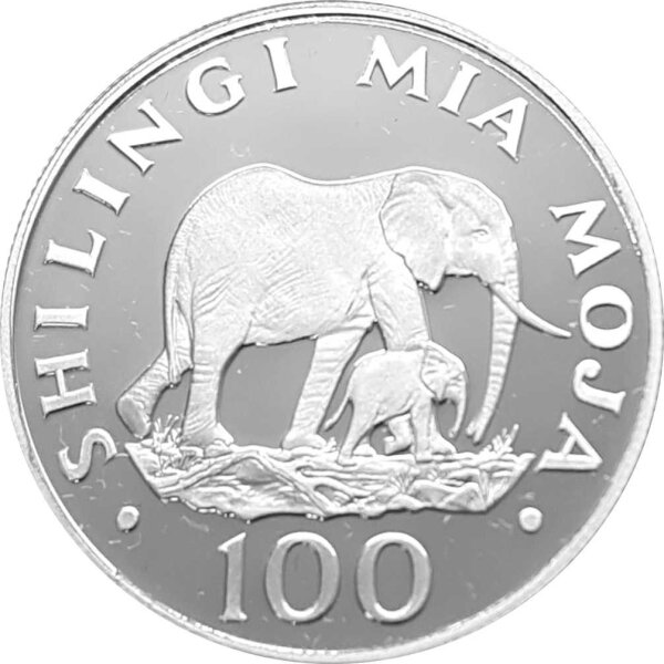 Tansania 100 Shilingi 1986 Afrikanische Elefanten - Silber PP