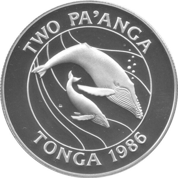 Tonga 2 Paanga 1986 - 25 Jahre WWF "Buckelwale" - Silber PP