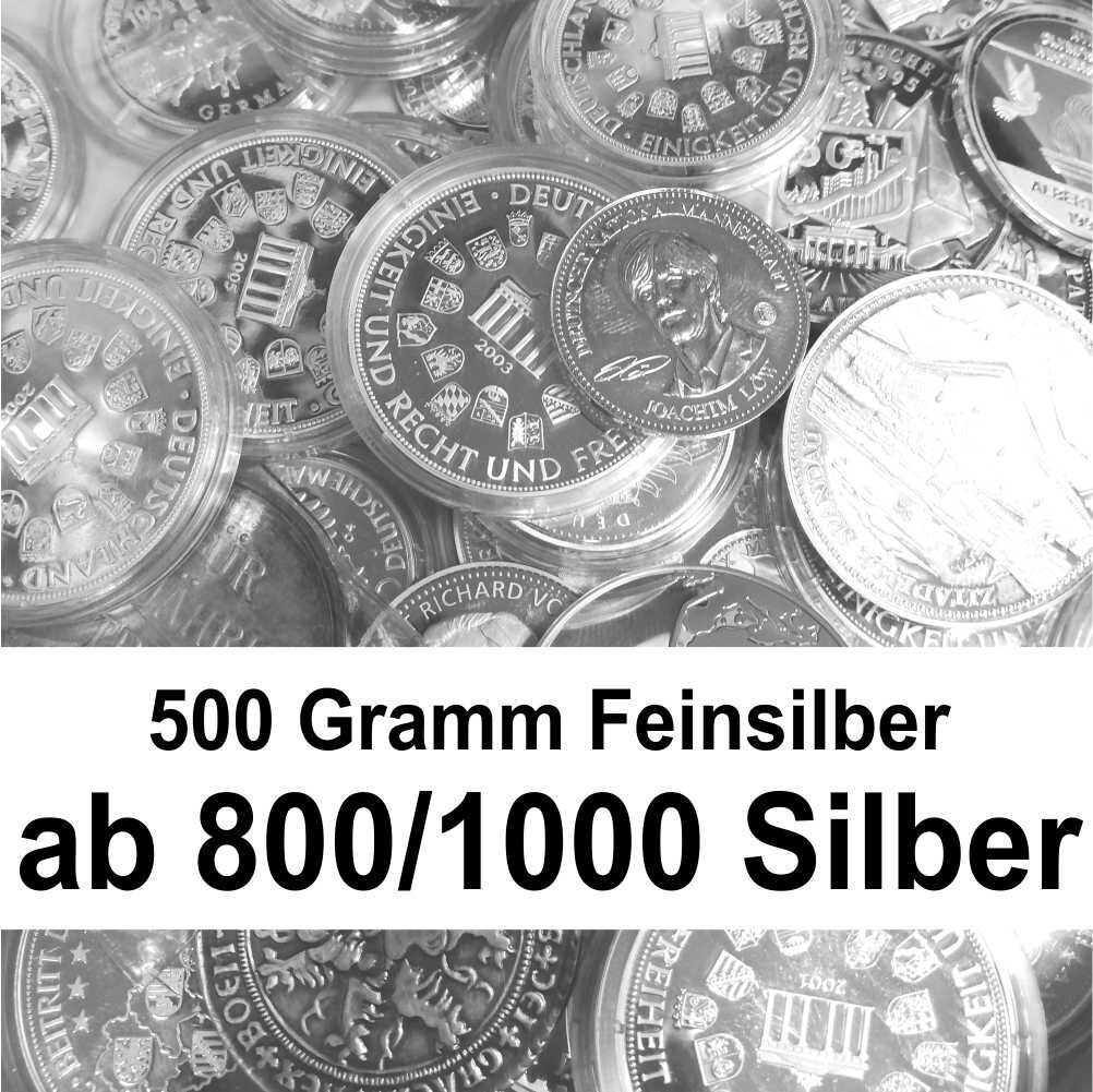 500 Gramm Feinsilber - diverse Münzen ab 800/1000