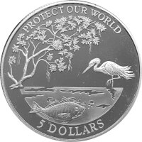 Fiji 5 Dollars 1993 Vogel und Fisch - Silber PP