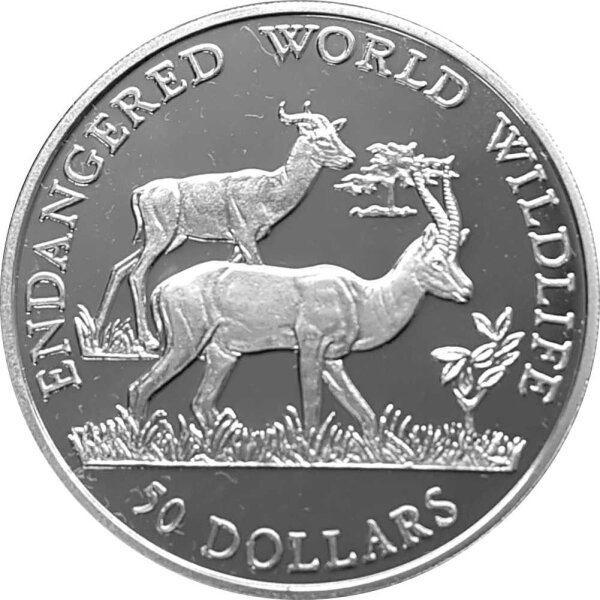 Cook Islands 50 Dollars 1990 - Bedrohte Tierwelt " Grantgazelle" - Silber PP