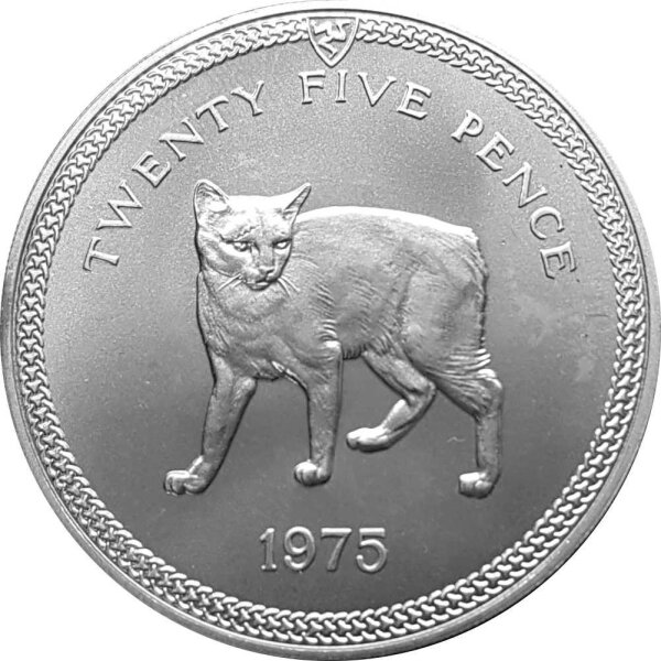 Isle of Man 25 Pence 1975 Manxkatze - Silber