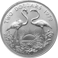 Bahamas 2 Dollars 1972 - Scharlachflamingos - Silber